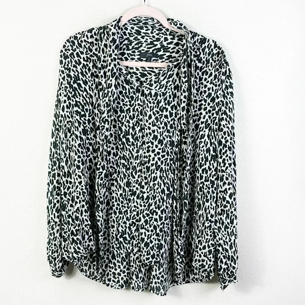 J. Crew 100% Silk Leopard Print Silk Button Down Shirt Tie Front Blouse size 2X